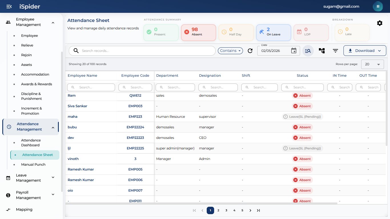Attendance Sheet i-Paymate Payroll Software Ramanathapuram