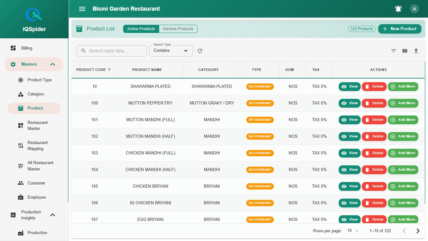 iQSpider Restaurant Menu Management Software Tamil Nadu